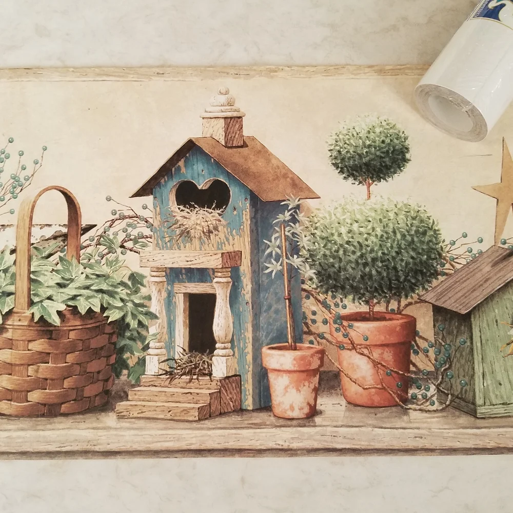 Wallpaper Border Shandi Blue Bird Hill Birdhouse
